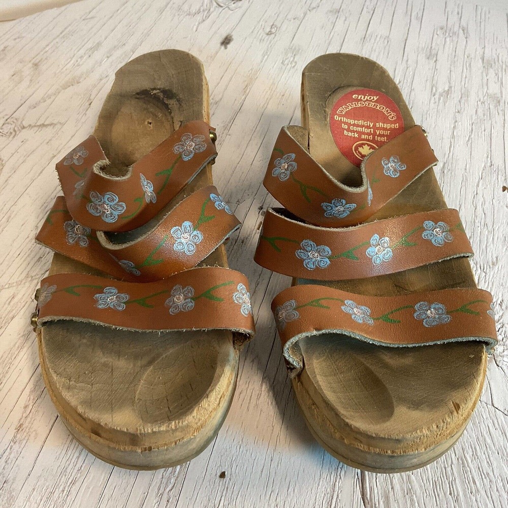 Wallstrom Wooden Clog Sandals Size US 6.5 EUR 37B VTG RecycledFashionShop